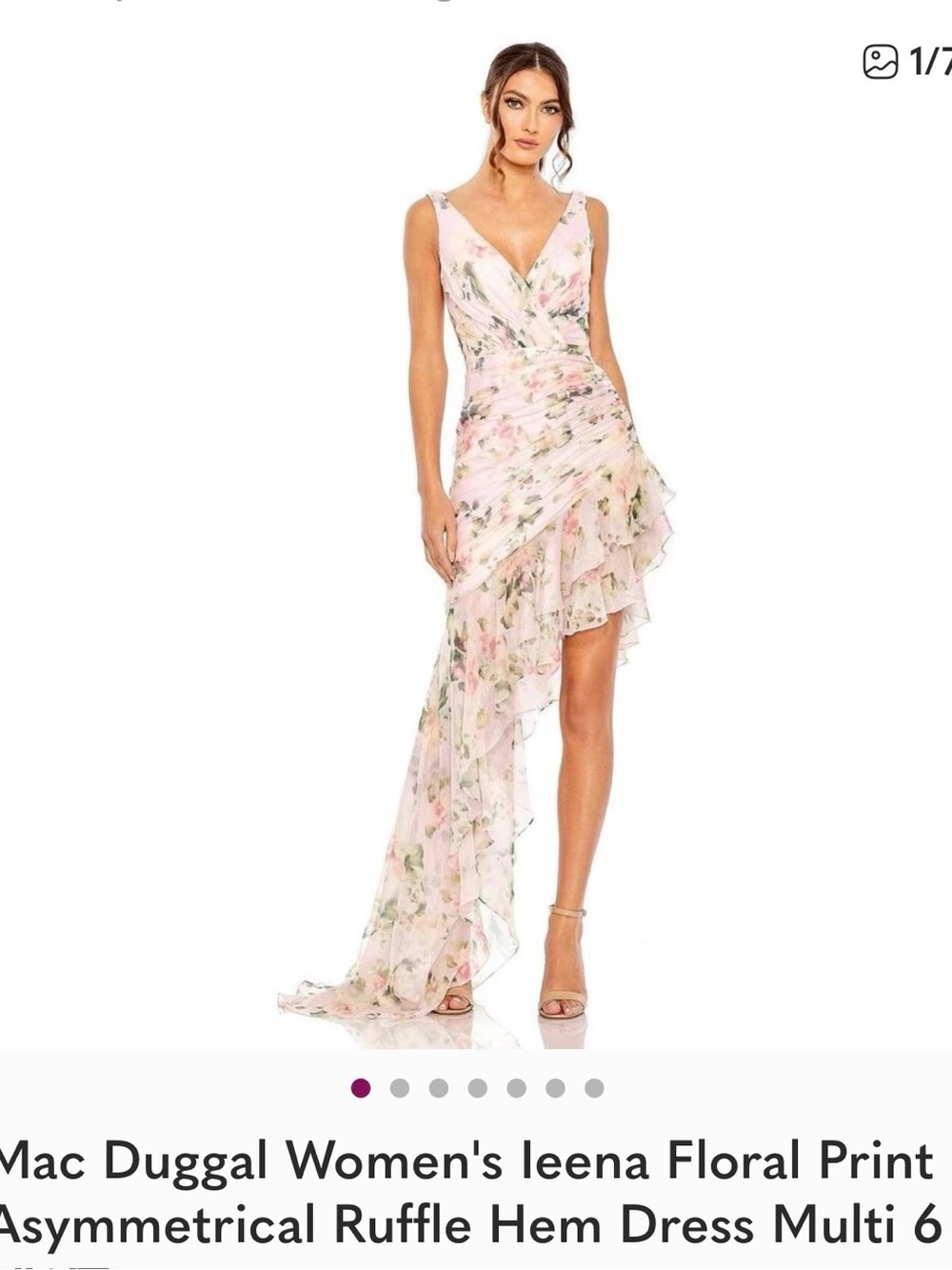 Mac Duggal Leena Pink Floral Asymmetrical Ruffle Hem Dress